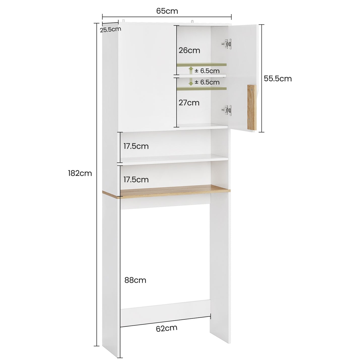 AOGLLATI Meuble Machine à Laver Meuble Toilette avec Étagère Réglables 2 Compartiments Ouverts