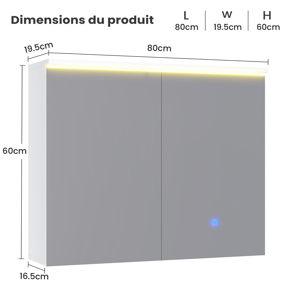 AOGLLATI Meuble de Salle de Bain avec Éclairage LED et Prise, 80x19.5x60 cm