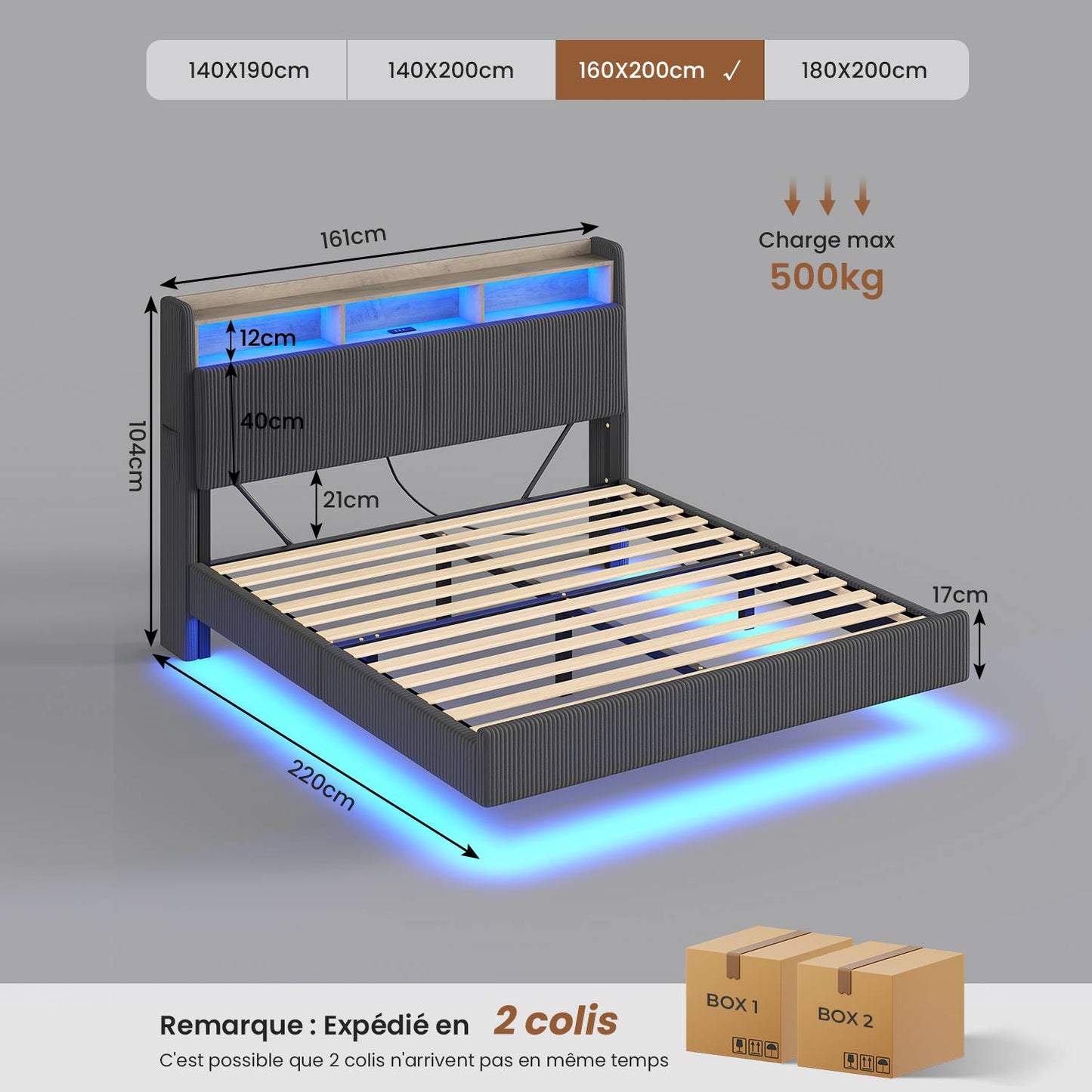 AOGLLATI Lit Flottant 160 x 200 avec sommier