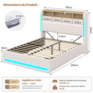 AOGLLATI Lit Hydraulique 140x190 avec Éclairage LED Multiprise & 4 Tiroirs