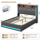 AOGLLATI Lit Hydraulique 140x200 avec Éclairage LED, Multiprise & 4 Tiroirs