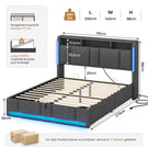 Lit double AOGLLATI 140 x 200 avec rangement hydraulique, éclairage LED et prises électriques, tête de lit rembourrée avec étagère ouverte et espace de rangement dissimulé