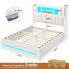 Lit double AOGLLATI 140 × 190 cm avec rangement hydraulique équipé d'un espace de rangement en tête de lit d'un éclairage d'ambiance LED d'une station de recharge USB et d'une tête de lit rembourrée