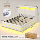 AOGLATI Lit coffre 140x200 avec rangement hydraulique et LED 270° Lit double avec multiprise Tête de lit rembourrée avec rangement