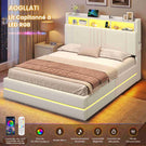 AOGLATI Lit coffre 140x190 avec rangement hydraulique et LED 270° Lit double avec multiprise Tête de lit rembourrée avec rangement
