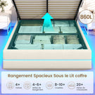 AOGLATI Lit coffre 140x190 avec rangement hydraulique et LED 270° Lit double avec multiprise Tête de lit rembourrée avec rangement