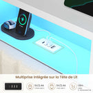 AOGLATI Lit coffre 140x190 avec rangement hydraulique et LED 270° Lit double avec multiprise Tête de lit rembourrée avec rangement