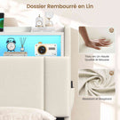 AOGLATI Lit coffre 140x190 avec rangement hydraulique et LED 270° Lit double avec multiprise Tête de lit rembourrée avec rangement
