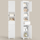 Armoire de Salle de Bain Meuble de Rangement avec Tiroir Étagères Réglables 2 Étagères Ouvertes 30 x 30 x 180 cm Blanc
