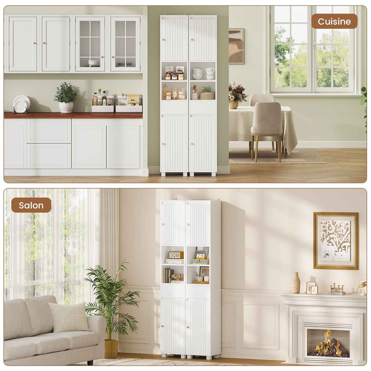 Armoire de Salle de Bain Meuble de Rangement avec Tiroir Étagères Réglables 2 Étagères Ouvertes 30 x 30 x 180 cm Blanc