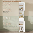 Armoire de Salle de Bain Meuble de Rangement avec Tiroir Étagères Réglables 2 Étagères Ouvertes 30 x 30 x 180 cm Blanc