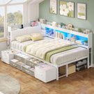 AOGLLATI Canapé Lit 140x190 avec Rangement Lit Coffre avec Multiprise et Éclairage LED Lit Enfant avec Tête de Lits Rembourrée 6 Compartiments & 6 Tiroirs