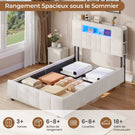 AOGLLATI Lit Coffre 90×200 avec Rangement HydrauliqueÉclairage LED et Multiprise Lit 1 Personne avec Tête de Lit à Rangement Capitonné en Velours Beige