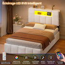 AOGLLATI Lit Coffre 90×200 avec Rangement HydrauliqueÉclairage LED et Multiprise Lit 1 Personne avec Tête de Lit à Rangement Capitonné en Velours Beige