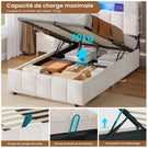 AOGLLATI Lit Coffre 90×200 avec Rangement HydrauliqueÉclairage LED et Multiprise Lit 1 Personne avec Tête de Lit à Rangement Capitonné en Velours Beige