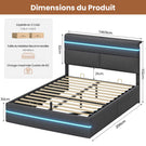 Lit double AOGLLATI 140 x 190 cm avec station de charge hydraulique et éclairage LED tête de lit rembourrée gris foncé