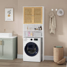 AOGLLATI Meuble pour lave-linge meuble sous-vasque avec 2 compartiments ouverts  doté de portes en bambou et d'étagères réglables Dimensions : 185.5 x 65 x 24 cm