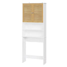 AOGLLATI Meuble pour lave-linge meuble sous-vasque avec 2 compartiments ouverts  doté de portes en bambou et d'étagères réglables Dimensions : 185.5 x 65 x 24 cm