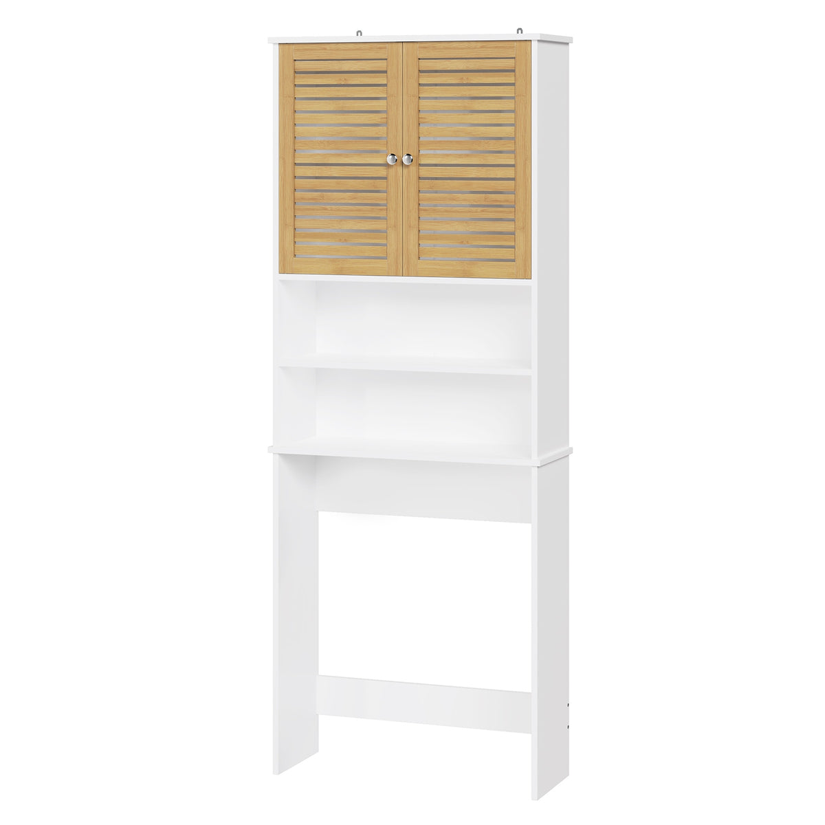 AOGLLATI Meuble pour lave-linge meuble sous-vasque avec 2 compartiments ouverts  doté de portes en bambou et d'étagères réglables Dimensions : 185.5 x 65 x 24 cm
