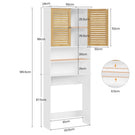 AOGLLATI Meuble pour lave-linge meuble sous-vasque avec 2 compartiments ouverts  doté de portes en bambou et d'étagères réglables Dimensions : 185.5 x 65 x 24 cm