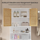 AOGLLATI Meuble pour lave-linge meuble sous-vasque avec 2 compartiments ouverts  doté de portes en bambou et d'étagères réglables Dimensions : 185.5 x 65 x 24 cm