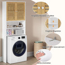 AOGLLATI Meuble pour lave-linge meuble sous-vasque avec 2 compartiments ouverts  doté de portes en bambou et d'étagères réglables Dimensions : 185.5 x 65 x 24 cm