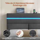 Lit double AOGLLATI 140 x 190 cm avec station de charge hydraulique et éclairage LED tête de lit rembourrée gris foncé