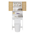 AOGLLATI Meuble pour lave-linge meuble sous-vasque avec 2 compartiments ouverts  doté de portes en bambou et d'étagères réglables Dimensions : 185.5 x 65 x 24 cm