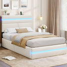 Lit double AOGLLATI 140 x 190 cm avec station de charge hydraulique et éclairage LED tête de lit rembourrée gris foncé