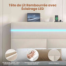 Lit double AOGLLATI 140 x 190 cm avec station de charge hydraulique et éclairage LED tête de lit rembourrée gris foncé