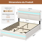Lit double AOGLLATI 140 x 190 cm avec station de charge hydraulique et éclairage LED tête de lit rembourrée gris foncé