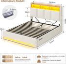 AOGLLATI  140x200 Lit de stockage hydraulique avec lumière LED et prises électriques plusieurs espaces de stockage sans matelas housse de