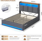 AOGLLATI  140x200 Lit de stockage hydraulique avec lumière LED et prises électriques plusieurs espaces de stockage sans matelas housse de