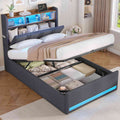 AOGLLATI  140x200 Lit de stockage hydraulique avec lumière LED et prises électriques plusieurs espaces de stockage sans matelas housse de