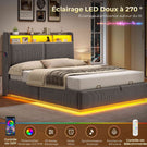AOGLLATI Lit avec rangement 140 x 190 équipé d'un éclairage LED RGB de plusieurs prises électriques et de nombreux espaces de rangement lit double en velours côtelé beige