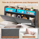 AOGLLATI Lit avec rangement 140 x 190 équipé d'un éclairage LED RGB de plusieurs prises électriques et de nombreux espaces de rangement lit double en velours côtelé beige