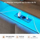 AOGLLATI Lit avec rangement 140 x 190 équipé d'un éclairage LED RGB de plusieurs prises électriques et de nombreux espaces de rangement lit double en velours côtelé beige