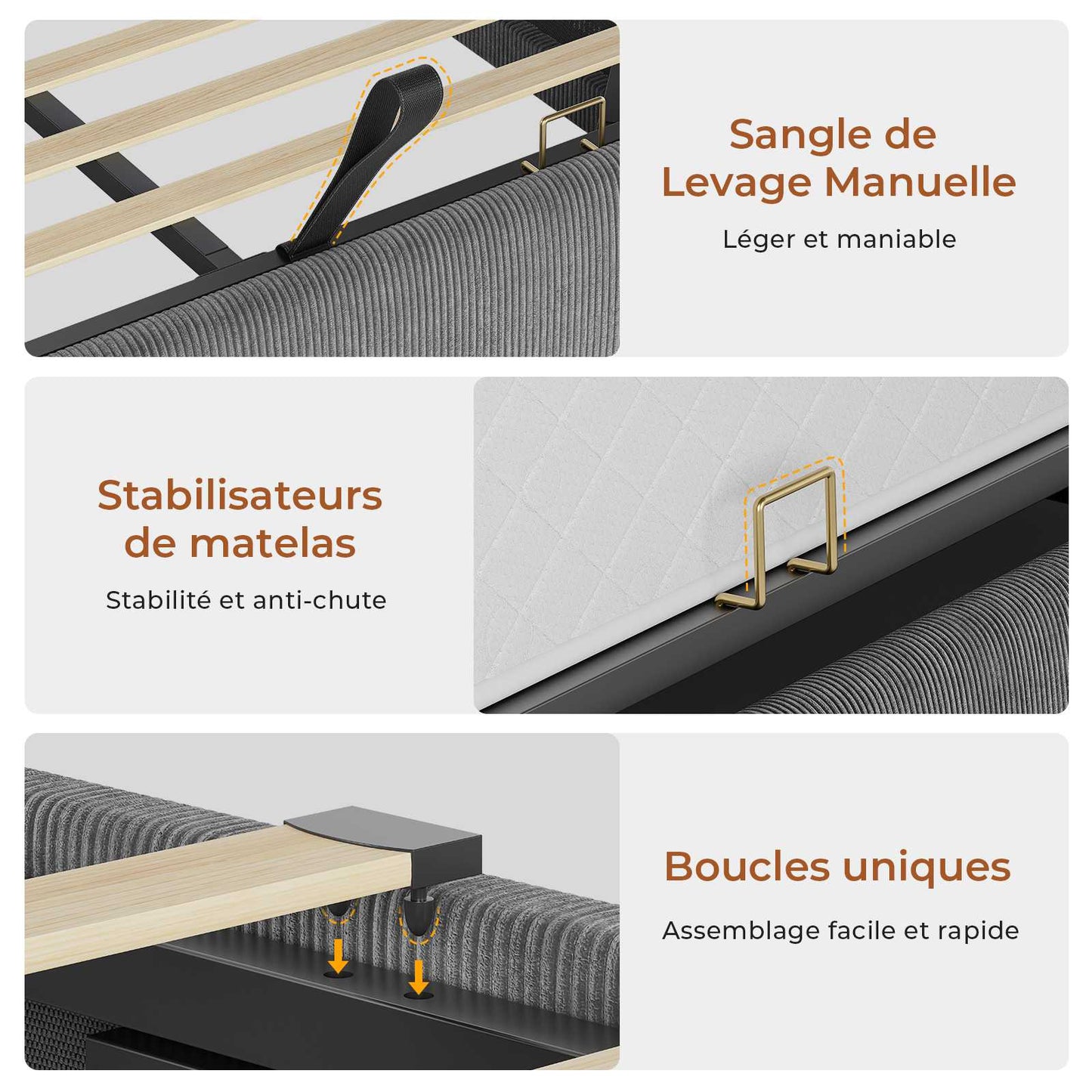 AOGLLATI Lit avec rangement 140 x 190 équipé d'un éclairage LED RGB de plusieurs prises électriques et de nombreux espaces de rangement lit double en velours côtelé beige