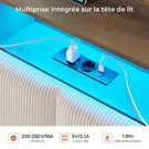 AOGLLATI Lit avec rangement 140 x 190 équipé d'un éclairage LED RGB de plusieurs prises électriques et de nombreux espaces de rangement lit double en velours côtelé beige