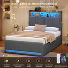 AOGLLATI  140x200 Lit de stockage hydraulique avec lumière LED et prises électriques plusieurs espaces de stockage sans matelas housse de