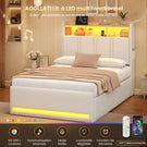 AOGLLATI  140x200 Lit de stockage hydraulique avec lumière LED et prises électriques plusieurs espaces de stockage sans matelas housse de