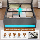AOGLLATI  140x200 Lit de stockage hydraulique avec lumière LED et prises électriques plusieurs espaces de stockage sans matelas housse de