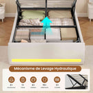 AOGLLATI  140x200 Lit de stockage hydraulique avec lumière LED et prises électriques plusieurs espaces de stockage sans matelas housse de