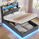 AOGLLATI Lit de 90 × 200 équipé d'un éclairage LED et de plusieurs prises électriques avec une tête de lit rembourrée et des espaces de rangement dissimulés lit d'enfant en velours côtelé blanc
