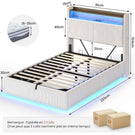 AOGLLATI Lit de 90 × 200 équipé d'un éclairage LED et de plusieurs prises électriques avec une tête de lit rembourrée et des espaces de rangement dissimulés lit d'enfant en velours côtelé blanc