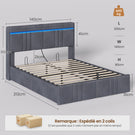 AOGLLATI  140x200Lit double  avec nombreux espaces de rangement éclairage LED port USB et multiprise avec tête de lit rembourrée