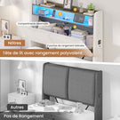 AOGLLATI Lit de 90 × 200 équipé d'un éclairage LED et de plusieurs prises électriques avec une tête de lit rembourrée et des espaces de rangement dissimulés lit d'enfant en velours côtelé blanc