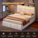 AOGLLATI  140x200Lit double  avec nombreux espaces de rangement éclairage LED port USB et multiprise avec tête de lit rembourrée