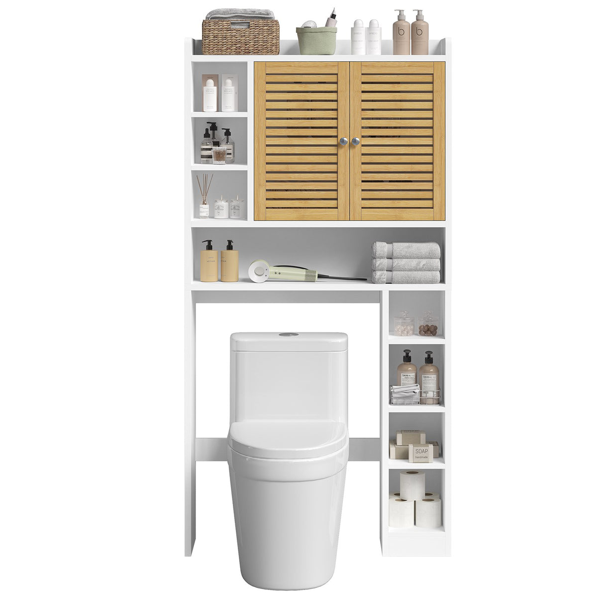 AOGLLATI Meuble Machine à Laver Meuble Toilettes WC Rangement avec 7 Compartiments Armoire de Salle de Bain avec Étagères réglables 173×82×20 cm