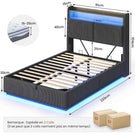 AOGLLATI Lit de 90 × 200 équipé d'un éclairage LED et de plusieurs prises électriques avec une tête de lit rembourrée et des espaces de rangement dissimulés lit d'enfant en velours côtelé blanc
